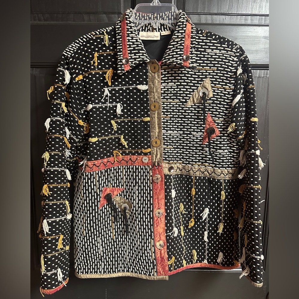 Monterey Bay Vintage Artsy Embellished Tapestry Cotton/Silk Jacket Women’s Sz M